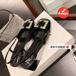 Duoya giày sandal cao gót mũi vuông đính đá lấp lánh thời trang cho nữ