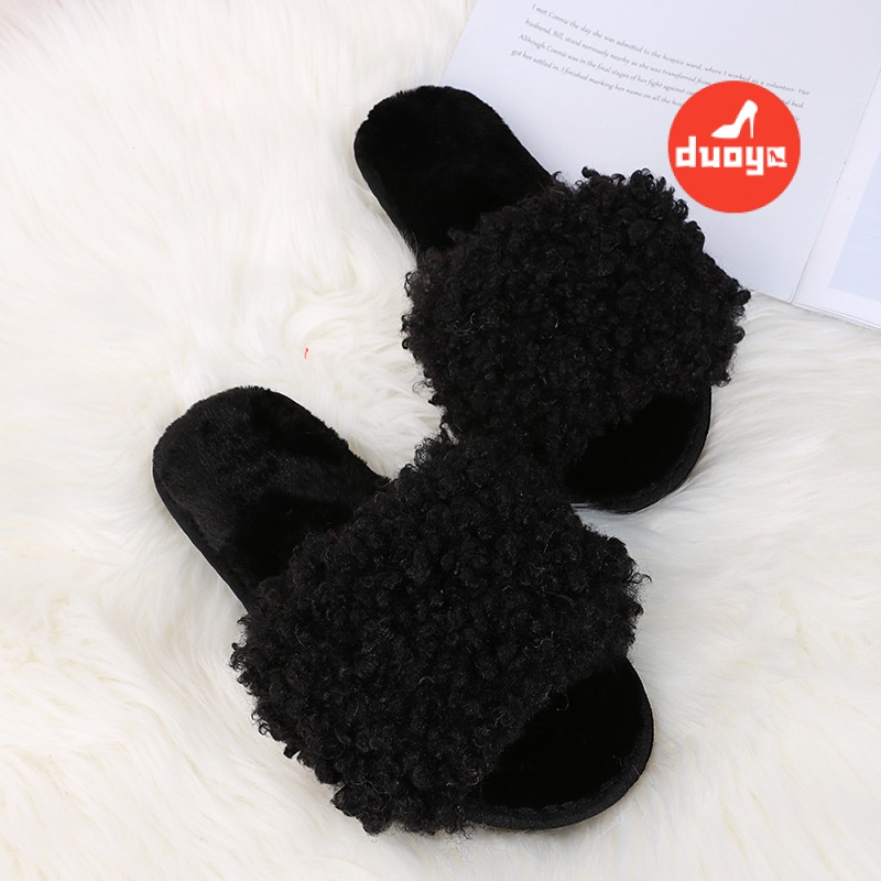 Duoya Tóc Thẳng ~ [Hàng Có Sẵn] Dép Lông Cừu Đế Dày Thời Trang Thu Đông Mới Cho Nữ Mang Ngoài Trời [ABC] Miễn Phí Vận Chuyển