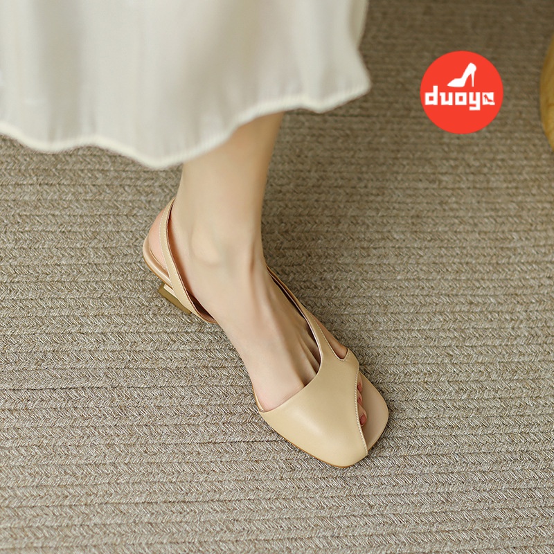 Duoya Tóc Thẳng ~ [Hàng Có Sẵn] Giày Sandal Hở Ngón Bằng Da Thật Mềm Mại Phong Cách Tối Giản Mùa Hè Dễ Phối Đồ Cho Nữ