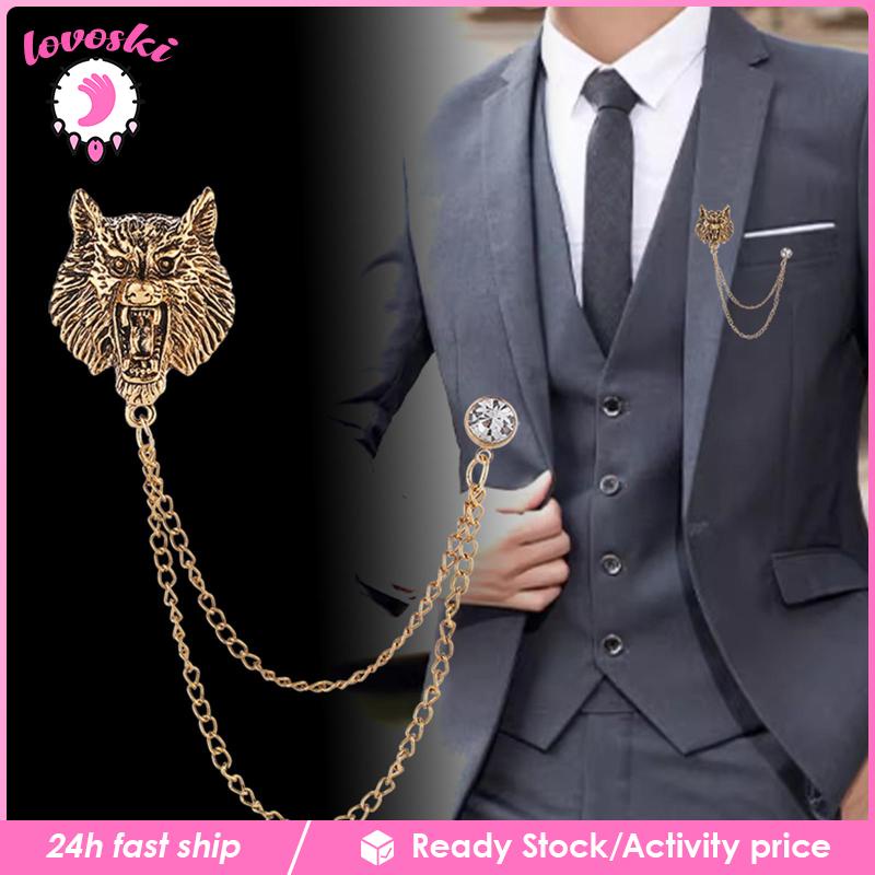 Trâm Cài Áo Hình Sư Tử Phối Dây Xích Tua Rua Phong Cách Retro Thời Trang Cho Nam Nữ