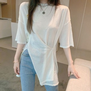 Áo thun tay lửng dáng dài chống nắng thiết kế xẻ tà thời trang cho nữ