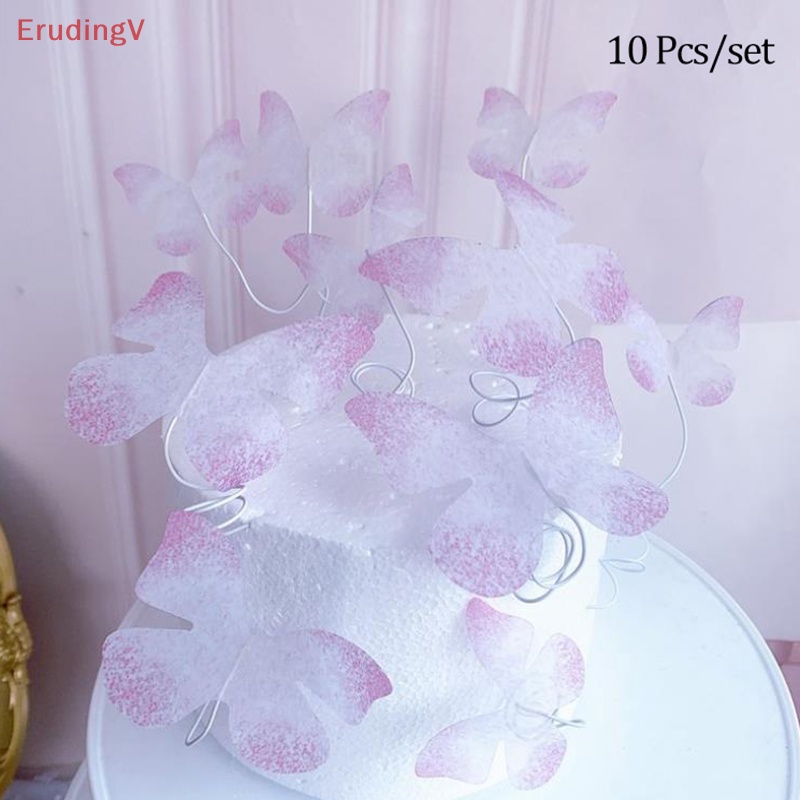 Bộ 10 Topper Trang Trí Bánh Kem Hình Bướm Bằng Vải Voan Màu Hồng