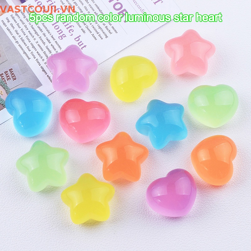 Bộ 5 Đồ trang trí VASTJI Mini Bằng Nhựa Resin Họa Tiết Ngôi Sao / Trái Tim Phát Quang Trang