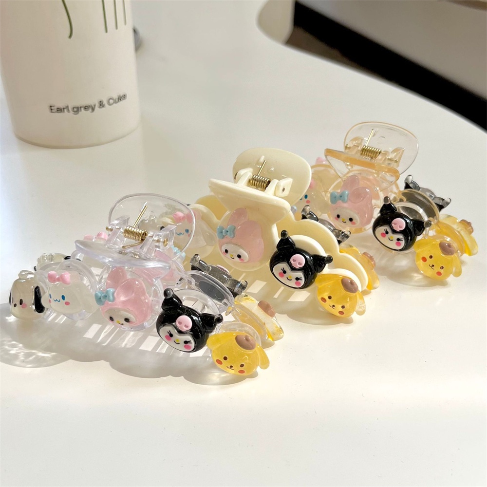 Kẹp tóc Sanrio dễ thương mymelody kuromi Fine flash trong suốt phim hoạt hình cá mập kẹp tóc đuôi ngựa-rosser2