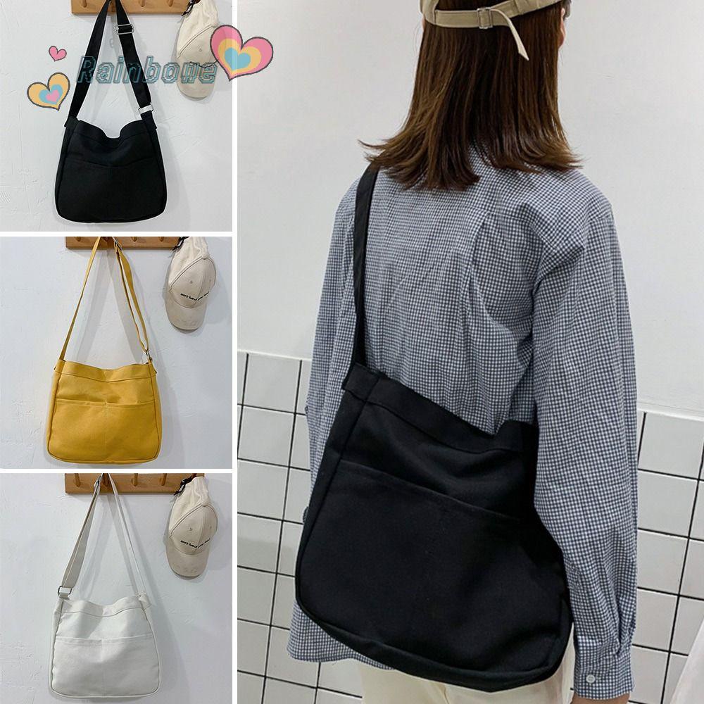 Túi Đeo Chéo Vai Bằng Vải Bạt Sức Chứa Lớn Họa Tiết Cầu Vồng Dành Cho Nữ