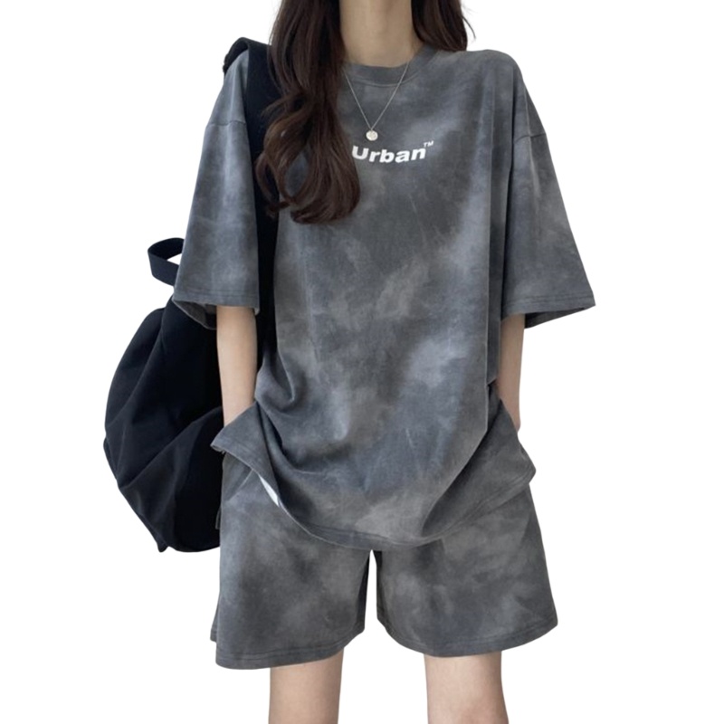 Brroa Set Áo Thun Ngắn Tay Cổ Tròn Và Quần Short Màu Nhuộm Thời Trang Mùa Hè Cho Nữ