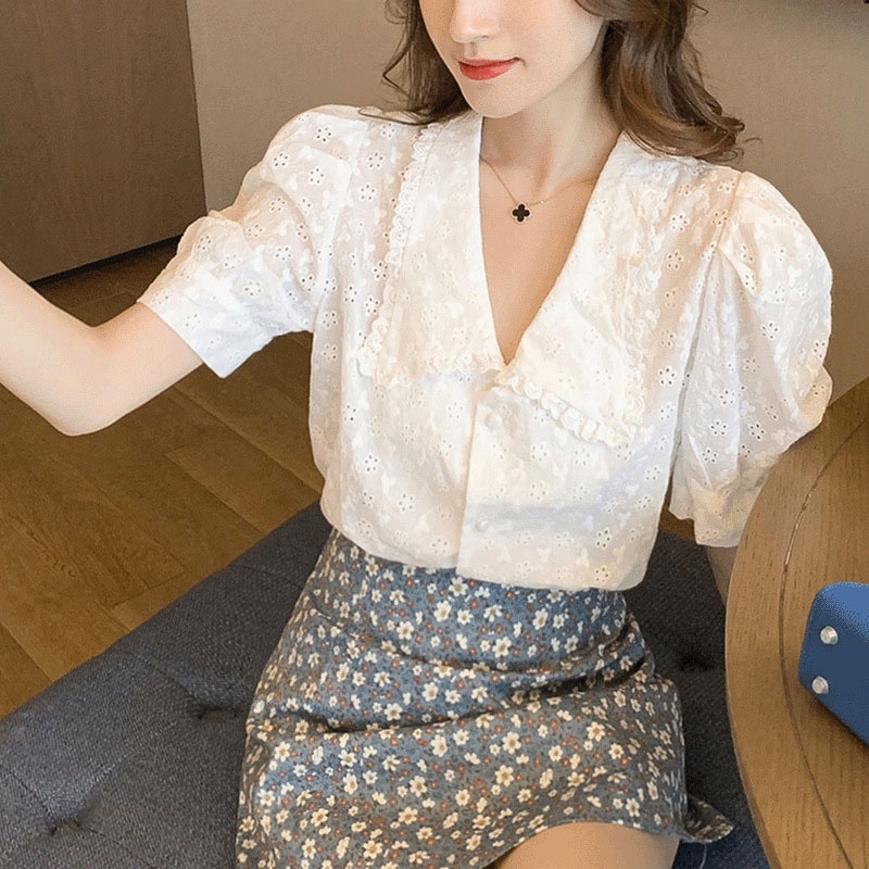 Áo Kiểu Cổ Búp Bê Phối Ren Thời Trang Mùa Hè 2023 Phong Cách Vintage