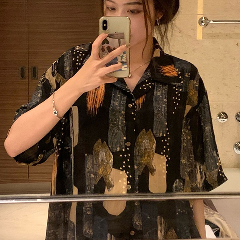 Áo Sơ Mi Chống Nắng Dáng Rộng In Họa Tiết Phong Cách Hong Kong Cổ Điển Thời Trang Mùa Hè Hàng Mới Dành Cho Bạn Nữ