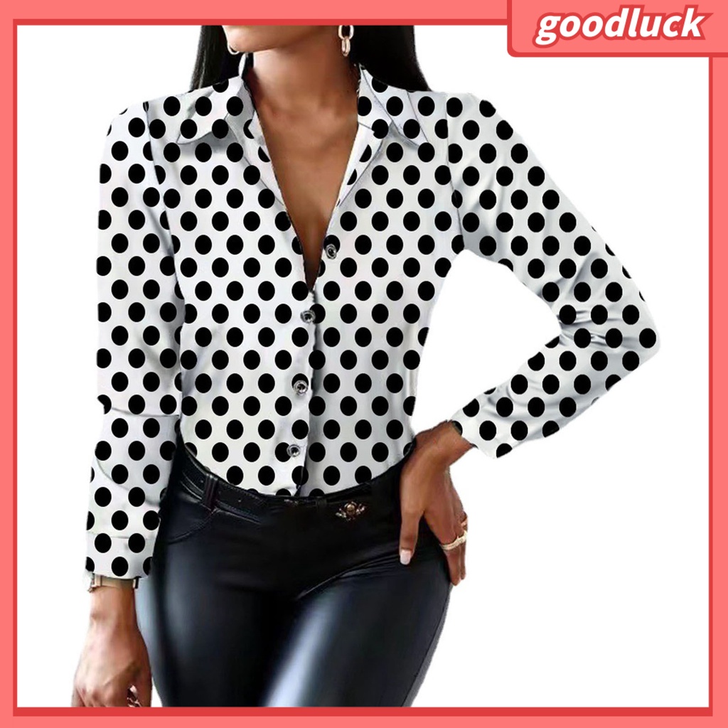 Áo Sơ Mi Tay Dài Cổ Bẻ In Họa Tiết Bò Sữa Thời Trang Công Sở Cho Nữ
