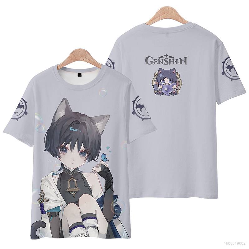 Áo Thun Tay Ngắn In Hình 3D YYDS Genshin Va Chạm Wandererer Thời Trang Unisex Plus