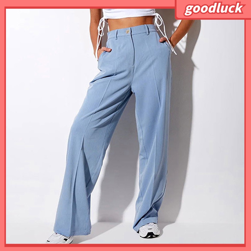 Quần Dài Ống Đứng Lưng Cao Màu Trơn Thời Trang Cho Nữ