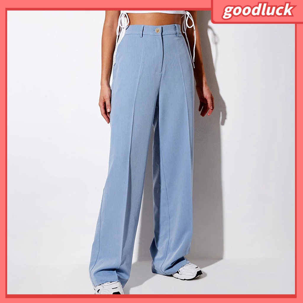 Quần Dài Ống Đứng Lưng Cao Màu Trơn Thời Trang Cho Nữ