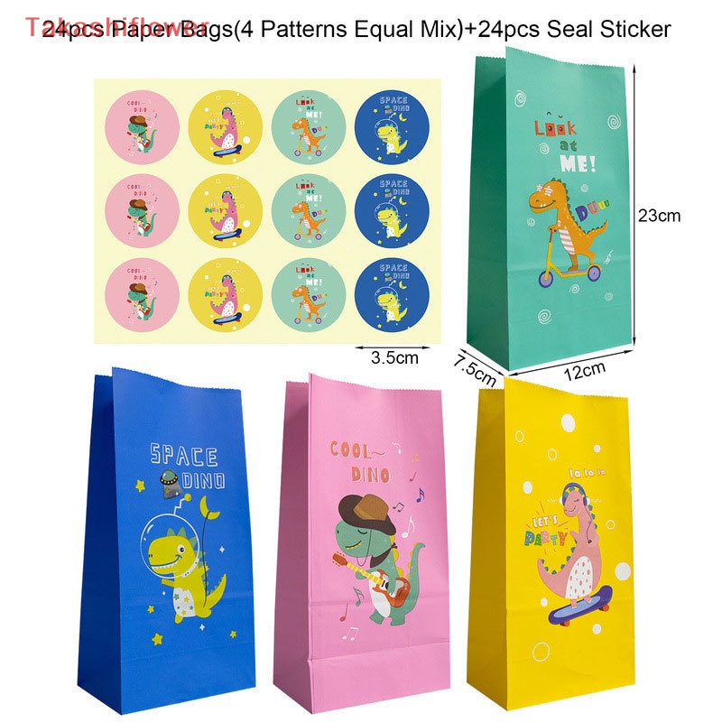Set 24 Túi Giấy Đựng Kẹo Hình Khủng Long Xinh Xắn