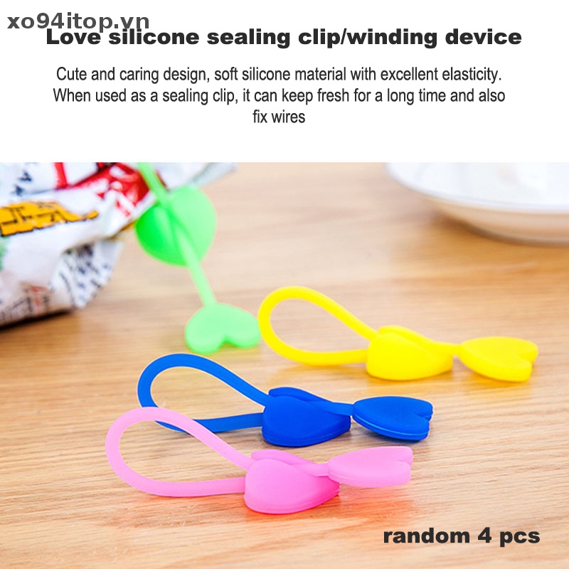 Set 4 Kẹp Giữ Dây Cáp Hình Trái Tim Bằng Silicon Mềm