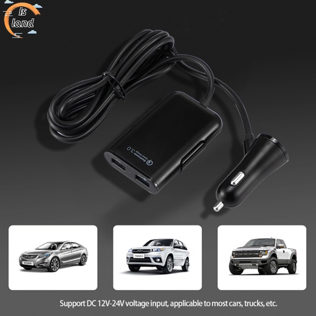 Tẩu Sạc Nhanh 40w 8a Qc3.0 1 Sang 4 Cổng Usb Kèm Dây Cáp Chuyên Dụng Cho Xe Hơi