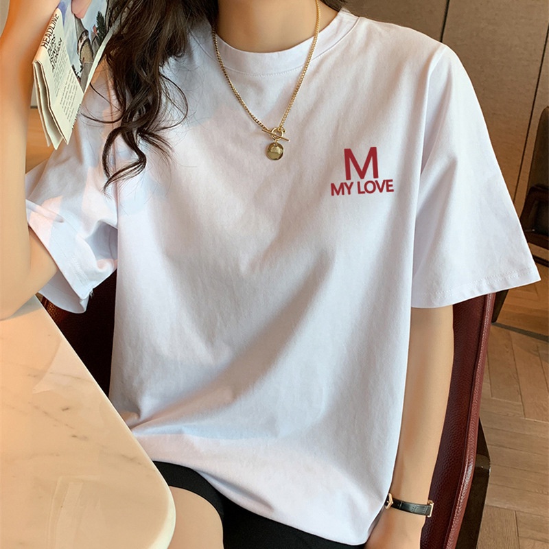 Áo Thun Cotton Nguyên Chất Ngắn Tay In Họa Tiết Đơn Giản Phong Cách Hàn Quốc Mới Cho Nữ