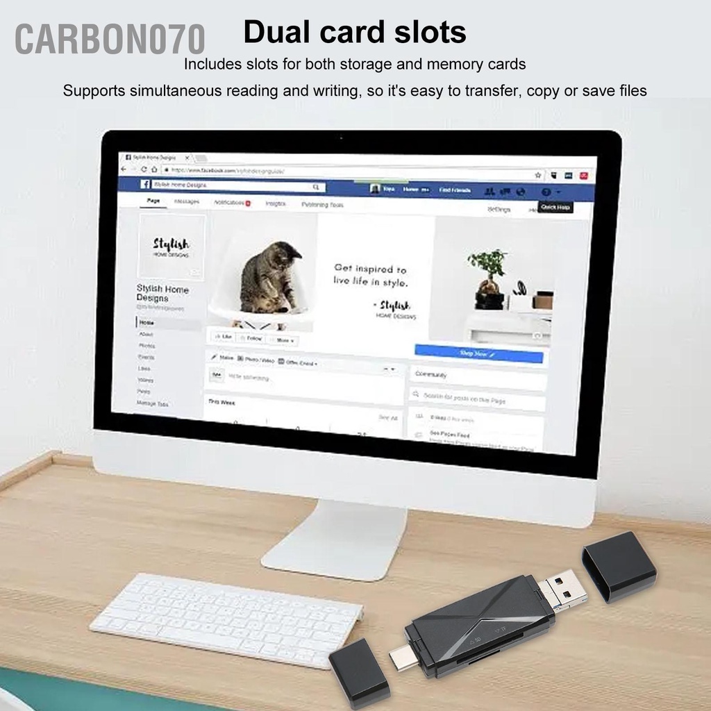 Carbon070 Đầu Đọc Thẻ Lưu Trữ USB 3 Trong 1 C 3.0 MICRO Di Động Nhớ Với Nối