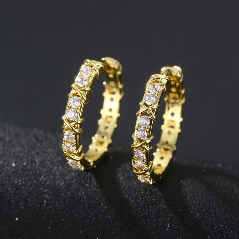 Ygt Khuyên Tai Vòng Kim Loại Đính Đá Zircon X Thời Trang Đơn Giản Phong Cách Gothic Hàn Quốc Cho Nữ