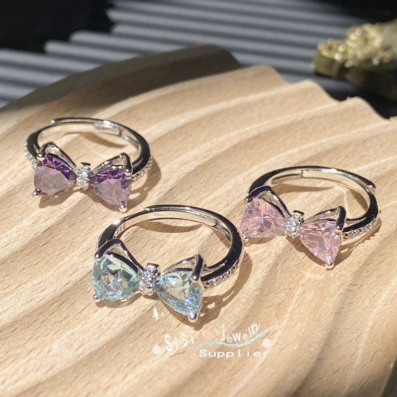 Nhẫn Nơ Xanh Nữ Mạ Vàng 18k Hồng Zirconi