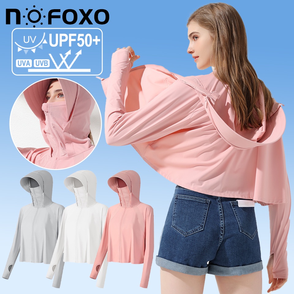 NOFOXO UPF50+ Áo Khoác Chống Nắng Vành Tháo Rời Được Bằng Lụa Lạnh Mỏng Chống Tia UV Thoáng Khí Thời Trang Mùa Hè Cho Áo Chống Nắng