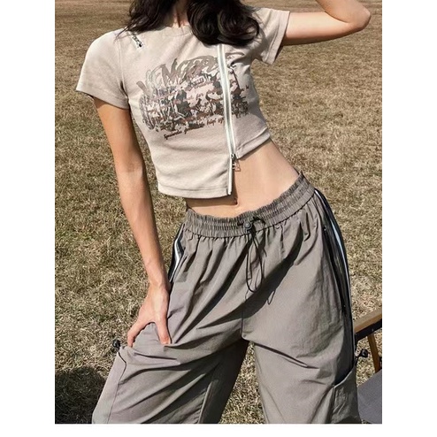 Áo baby tee Thun croptop Cotton Nguyên Chất Có Khóa Kéo Phong Cách Công Nghiệp Mới