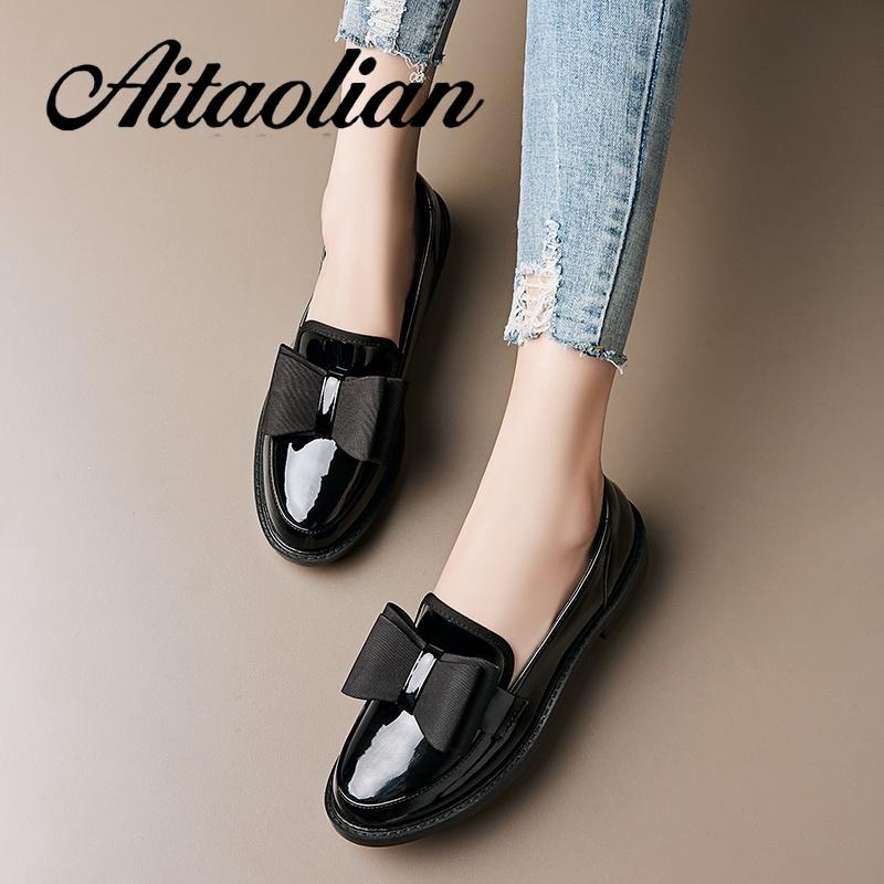 Giày Lười Da Bóng Gót Cao Vừa Màu Trơn Đơn Giản Phong Cách retro Cho Nữ