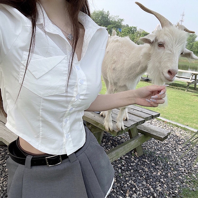 Cozok Áo Sơ Mi Ngắn Tay Dáng Ôm Chiết Eo Thời Trang Dành Cho Nữ