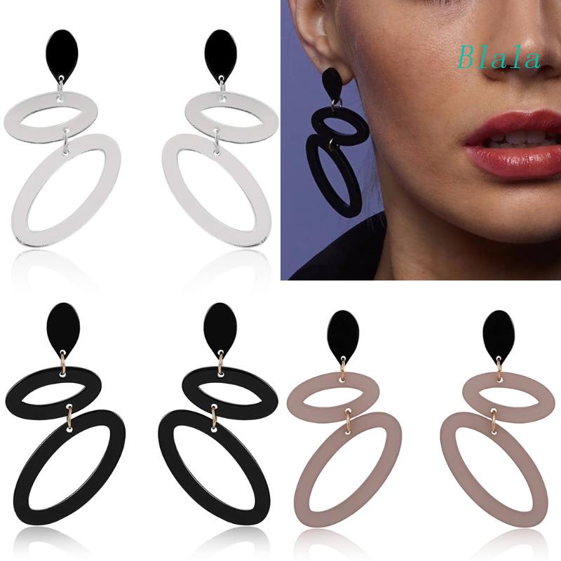 Bông Tai Hình Oval Màu Đen Bằng Acrylic Dễ Thương