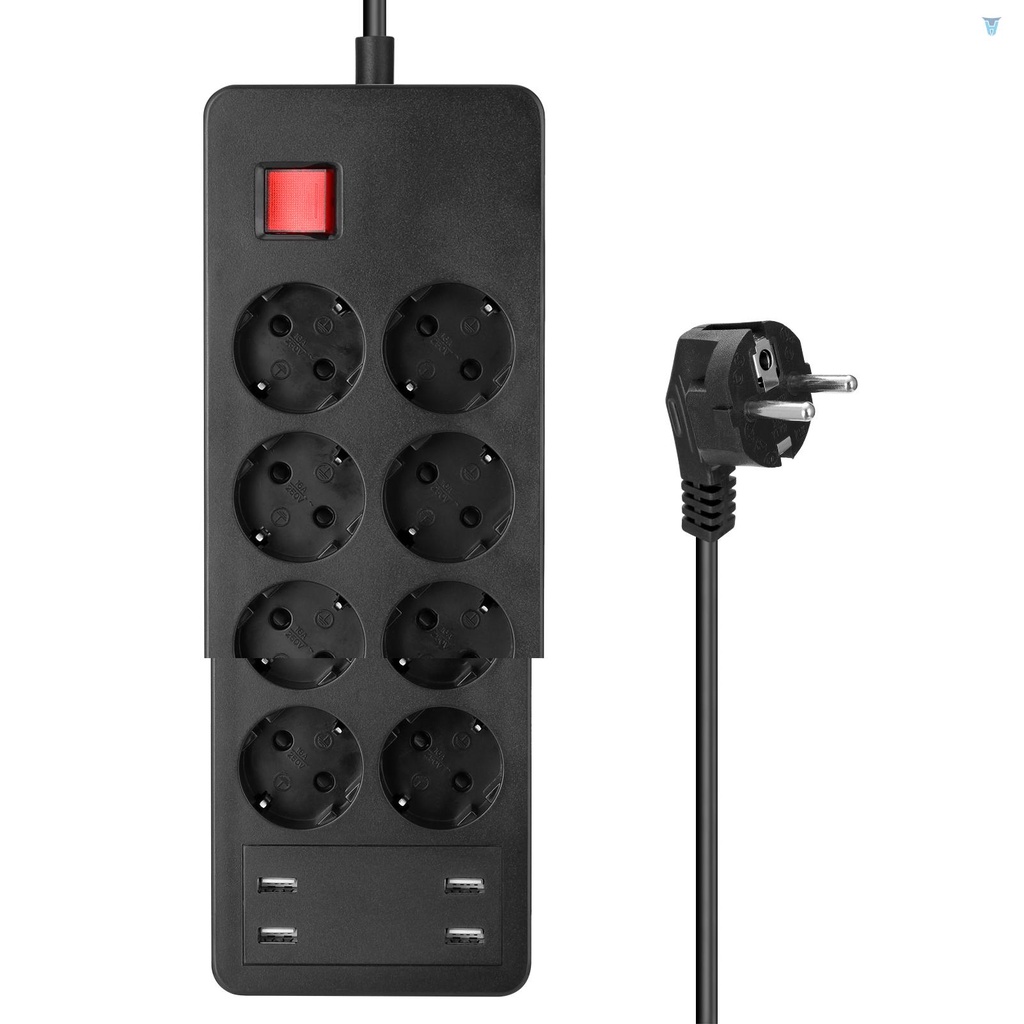 Ổ Cắm Điện 8AC 4 Cổng USB EU Kèm Công Tắc Chính Cho Nhà Ở / Văn Phòng