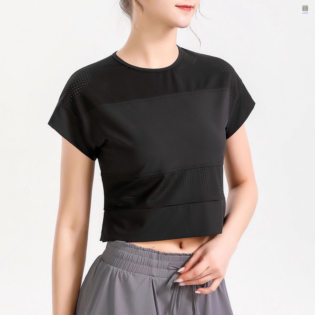 Áo Thun Thể Thao Tay Ngắn Phối Lưới Thoáng Khí Thời Trang Cho Nữ