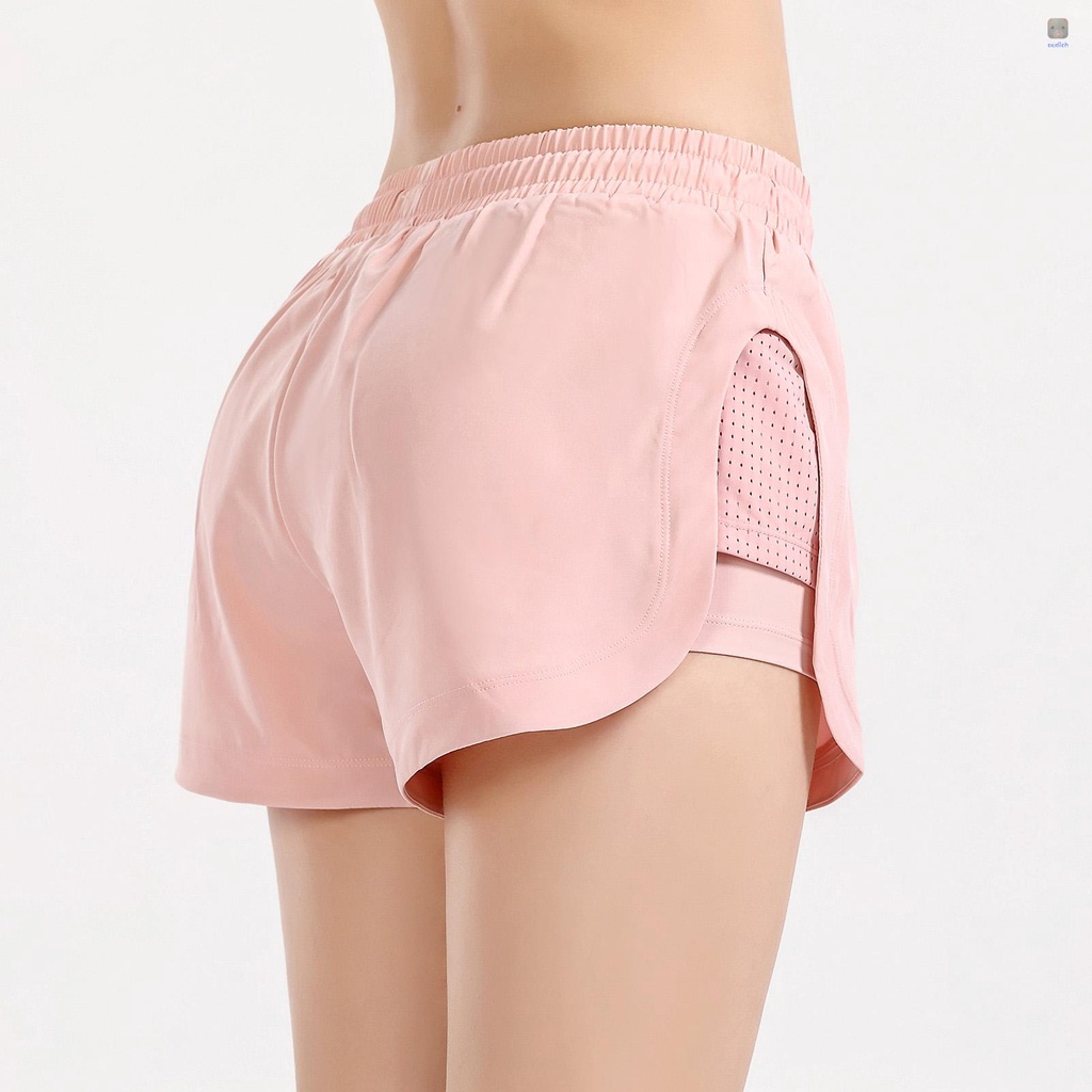 Quần Short Thể Thao 2 Trong 1 Eo Co Giãn Phối Lưới Dành Cho Nữ