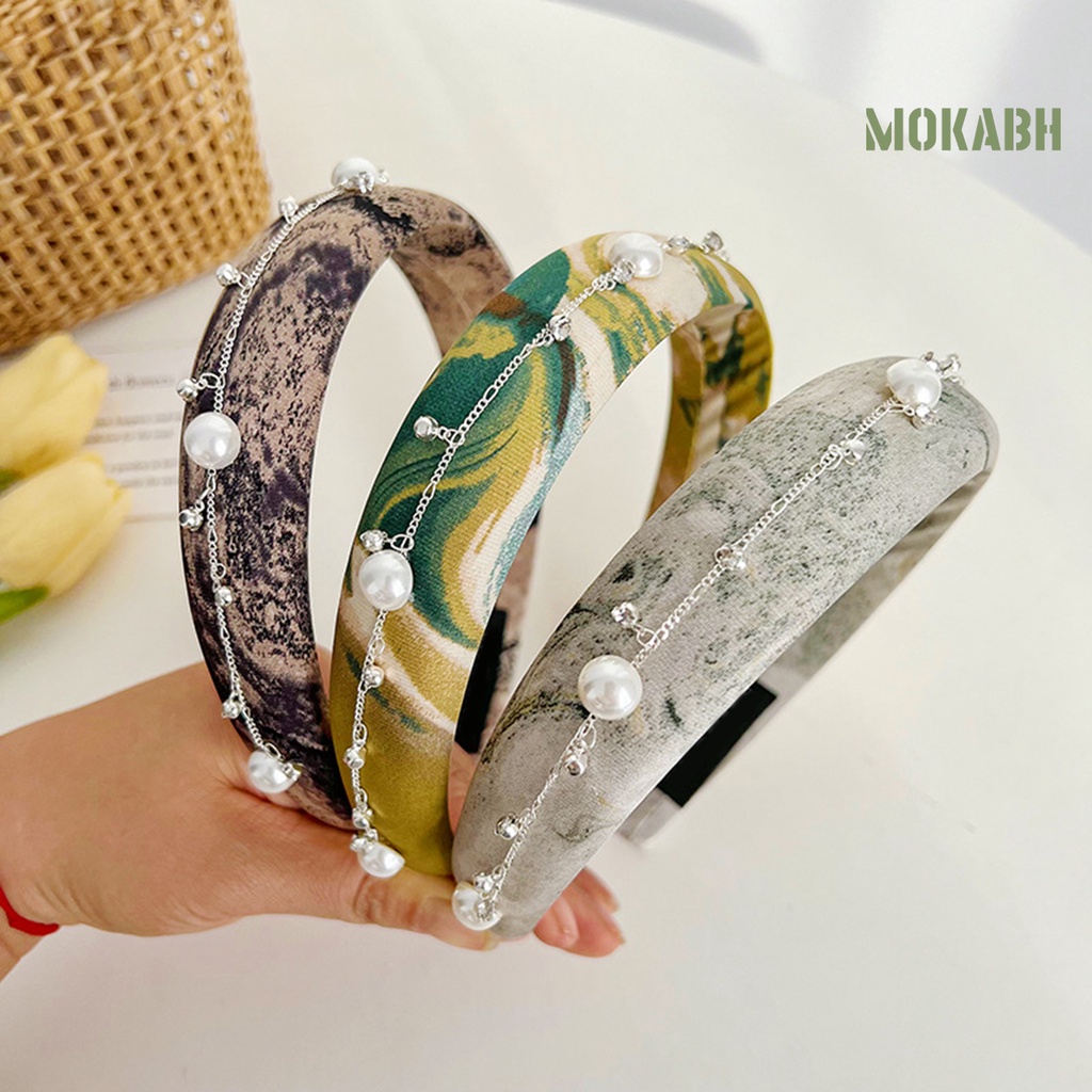 Băng Đô Cài Tóc Đính Đá Ngọc Trai Nhân Tạo Họa Tiết Da Báo Thời Trang Cho Nữ