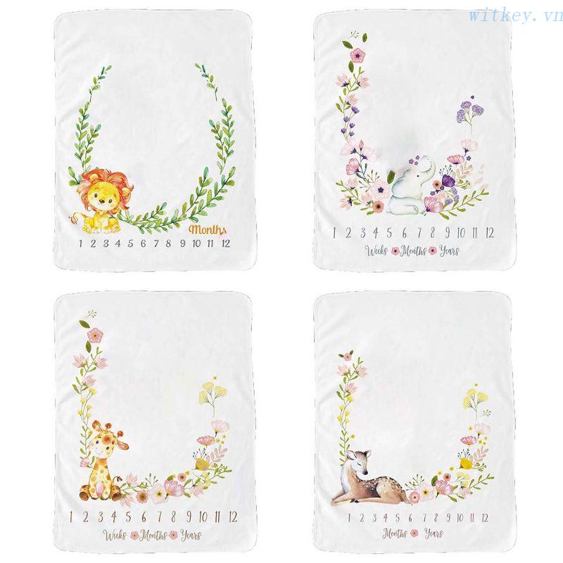 Chăn Quấn In Họa Tiết Thú Dễ Thương Đánh Dấu Cột Mốc Phát Triển Theo Tháng Làm Phụ Kiện Chụp Ảnh