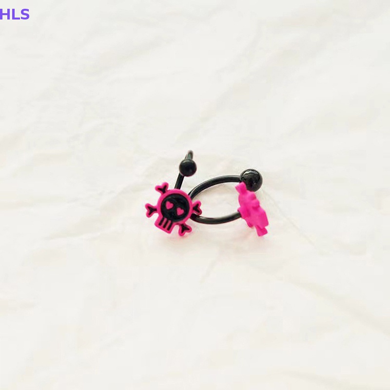 Nhẫn Đeo Mũi / Môi / Lưỡi Hình Đầu Lâu Màu Hồng Đen Phong Cách Punk