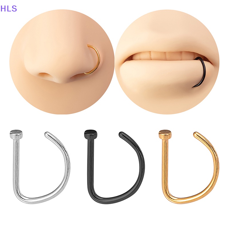 Set 3 Khuyên Mũi 18G Hình Chữ D Bằng Thép Không Gỉ Cá Tính