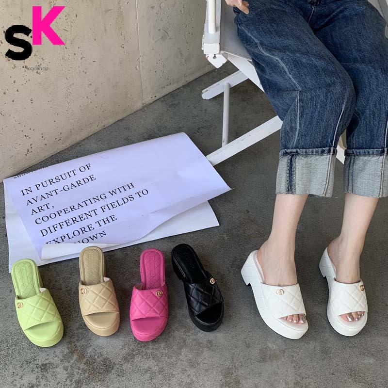 Sk Giày Sandal Đế Dày Vừa Dày Hở Ngón Mũi Tròn Đính Kim Cương Thời Trang Mùa Xuân Hàn Quốc 2023 Cho Nữ