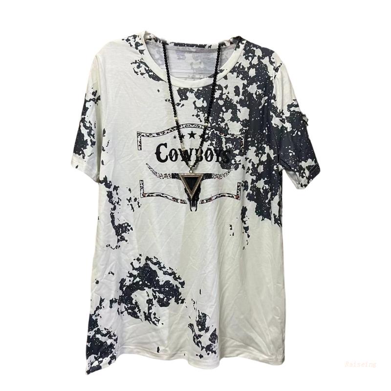 Áo Sơ Mi Cổ Tròn Tay Ngắn Dáng Rộng In Họa Tiết Phối Ren Thời Trang Công Sở Xinh Xắn