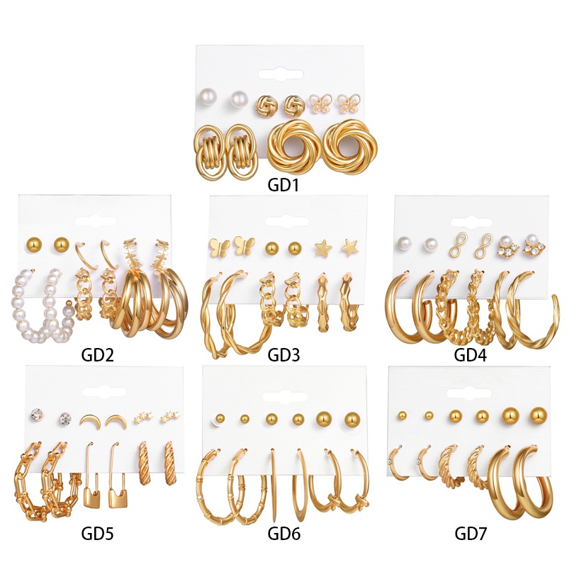 Bộ Khuyên Tai Vòng Đính Ngọc Trai Nhân Tạo Hình Học Thời Trang Cho Nữ