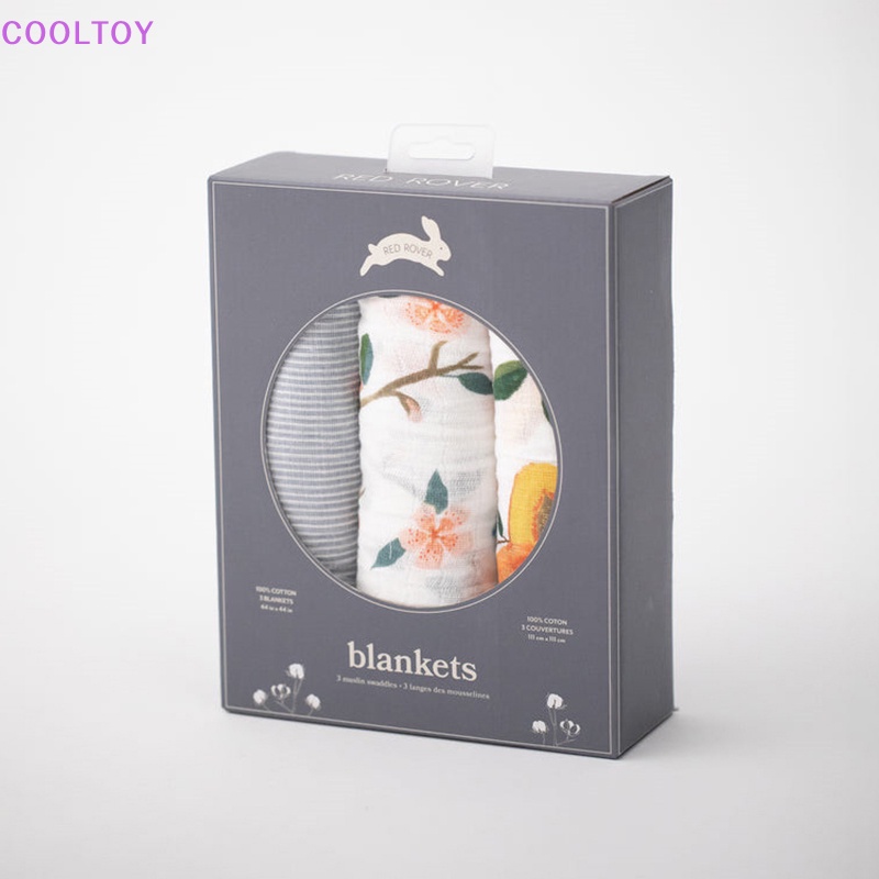 Cooltoy Set 3 Chăn Quấn Em Bé Sơ Sinh Chất Liệu Cotton Họa Tiết Quả Đào Muslin