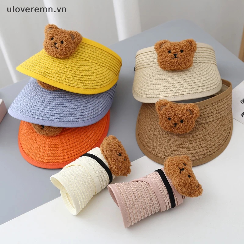 Mũ Rơm Chống Nắng Hở Chóp Hình Gấu Hoạt Hình Có Thể Gấp Gọn Cho Bé