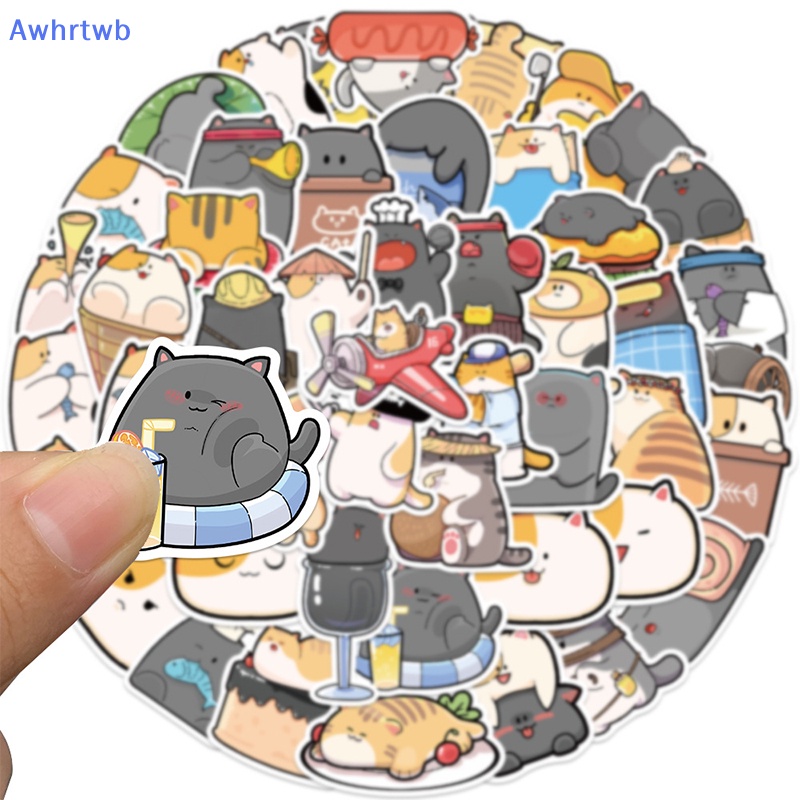 Set 50 Miếng Dán Họa Tiết Mèo Hoạt Hình Graffiti Trang Trí Sổ Tay / Đàn Guitar Mới