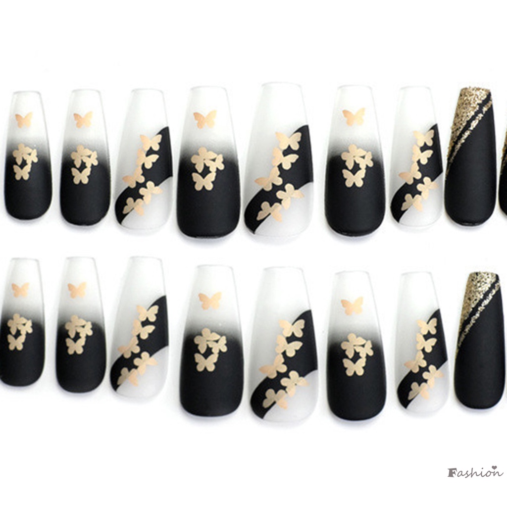 Móng Tay Giả Màu Đen Nhám Đính Kim Tuyến Lấp Lánh Bền Và Không Bao Giờ Xẻ Tà Thoải Mái