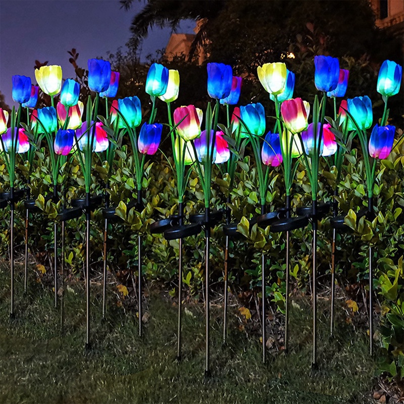 Đèn LED 3 Bóng Năng Lượng Mặt Trời Chống Thấm Nước Hình Hoa Tulip Trang Trí Lối Đi Sân Vườn