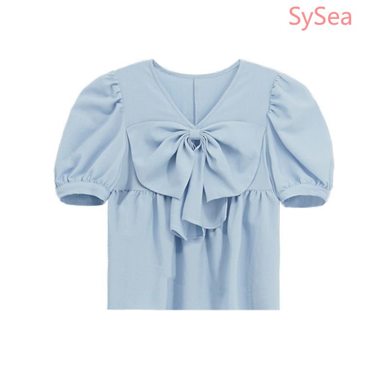 Plus Áo Sơ Mi Voan Dáng Rộng Cổ Chữ V Thắt Nơ Xinh Xắn Thời Trang Hè Cho Nữ