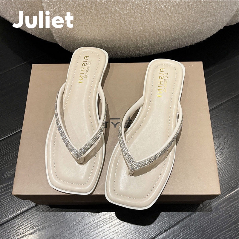 Juliet Dép Xỏ Ngón Đế Dày Mũi Vuông Đính Đá Thời Trang Mùa Hè Dành Cho Nữ B29G068