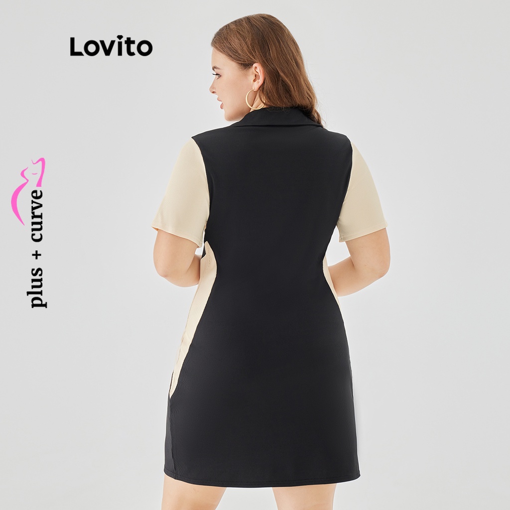 Đầm Lovito ghép nối màu trơn thường ngày tôn dáng size lớn cho nữ LPS09067 (Nhiều màu)