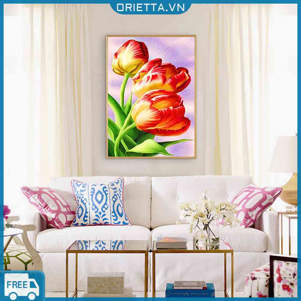 ❖Dây Cáp Orietta Làm Từ Chất Liệu Pvc♪Bộ Tranh Đính Đá 5D Tự Làm Hình Hoa Tulip Trang Trí Tường # Z