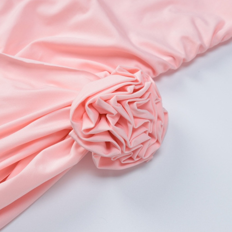 Xiangbao Đầm Ngắn Ôm Dáng Tay Dài Cổ Tròn Phối Bèo Màu Trơn Cho Nữ