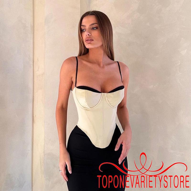 Áo Croptop Sát Nách Màu Sắc Tương Phản Thời Trang Mùa Hè Cho Nữ