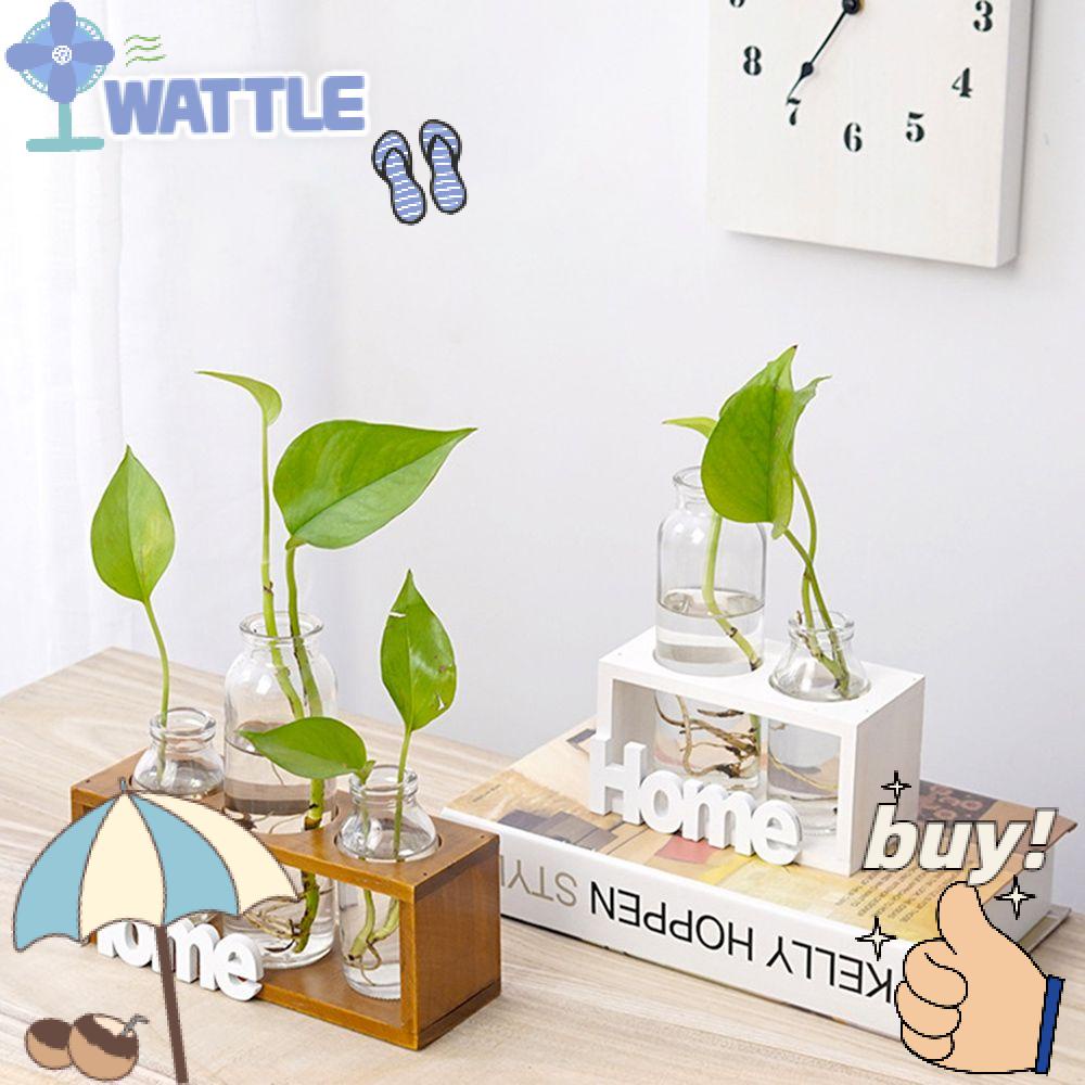 WTTLE Hydroponic Plant Vase Wine Cabinet Decor Tabletop Ornament Wood Frame Plant Flower Pot